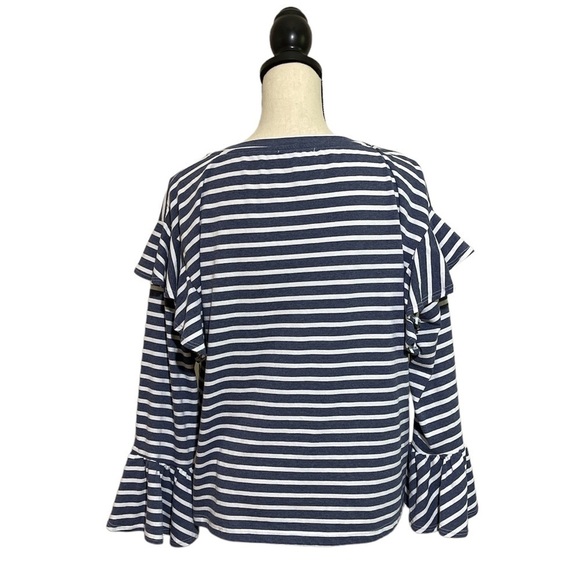 Sundry Striped Bell Sleeve Ruffle Shoulder Top in Navy & White Sz M - Picture 6 of 9